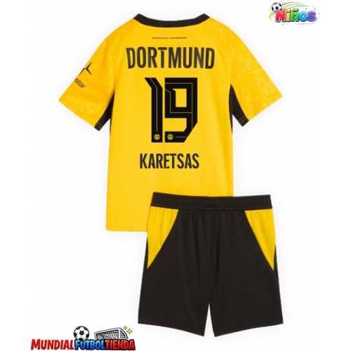 Camiseta Borussia Dortmund Konstantinos Karetsas #19 Primera Equipación Replica 2026-27 para niños mangas cortas (+ Pantalones cortos)